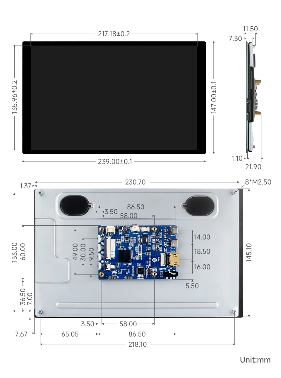 8 英寸高色域触摸显示器标准版尺寸