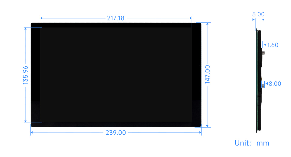 10.1 英寸触控屏标准版尺寸