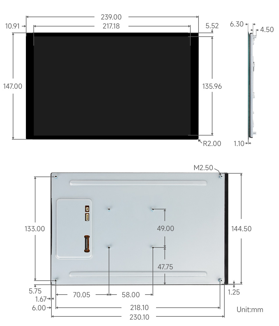 10.1 英寸 DSI 显示屏/触控屏产品尺寸