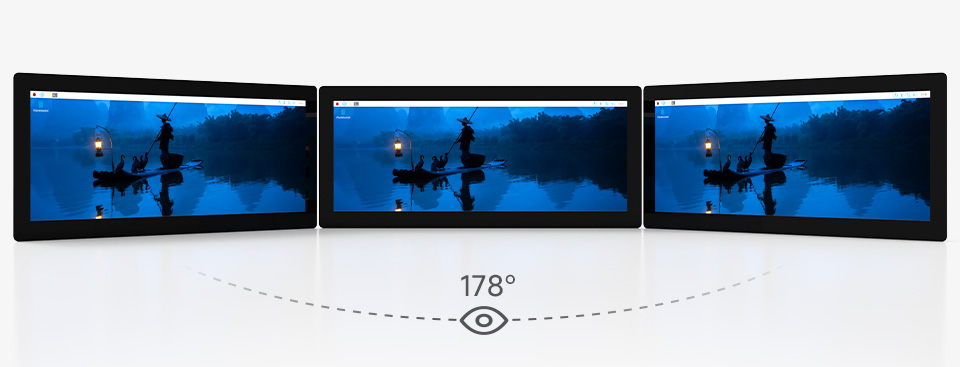 12.3 英寸 DSI 显示屏/触控屏，从三个角度观察 IPS 显示面板，178 可视角度