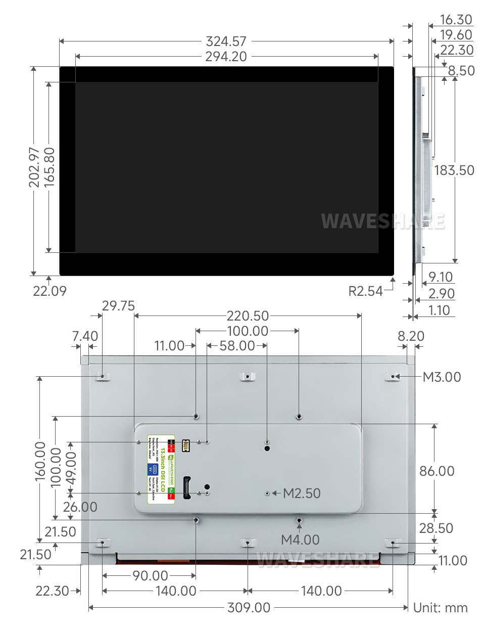 13.3 英寸触控屏标准版尺寸