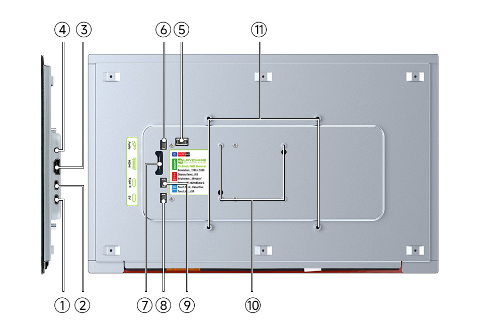 13.3 英寸高色域触摸显示器接口简介