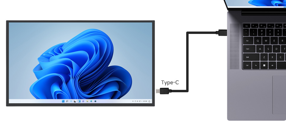 21.5 英寸便携式显示器 连接到笔记本电脑