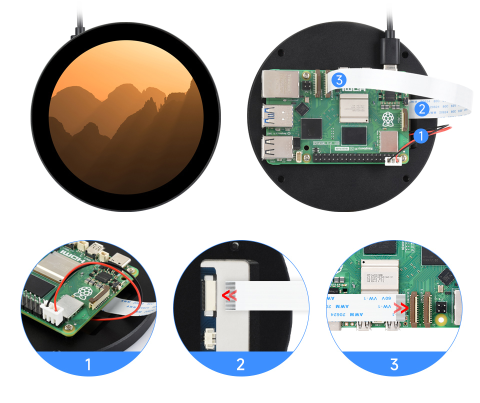 3.4/4 英寸圆形触控屏接入树莓派 5