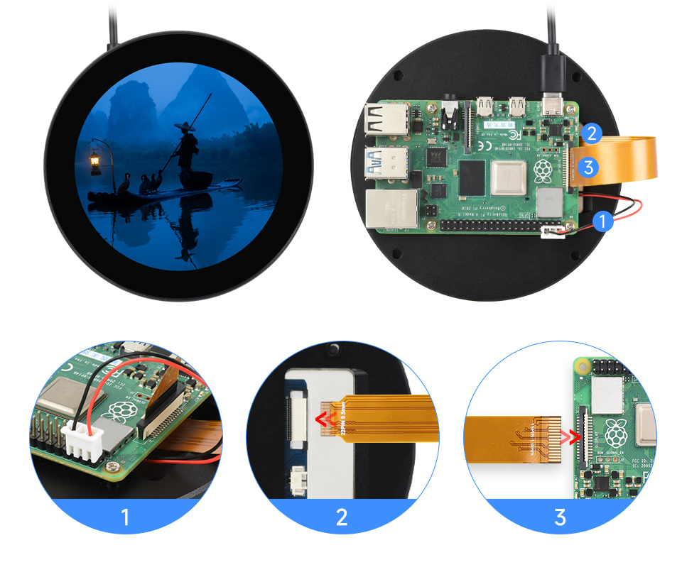 3.4/4 英寸圆形触控屏接入树莓派 4B