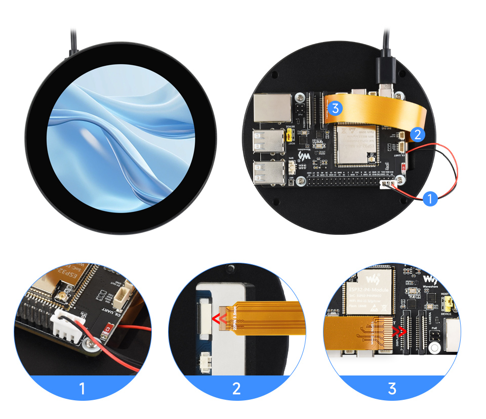 3.4/4 英寸圆形触控屏接入 ESP32-P4-Module-DEV-KIT