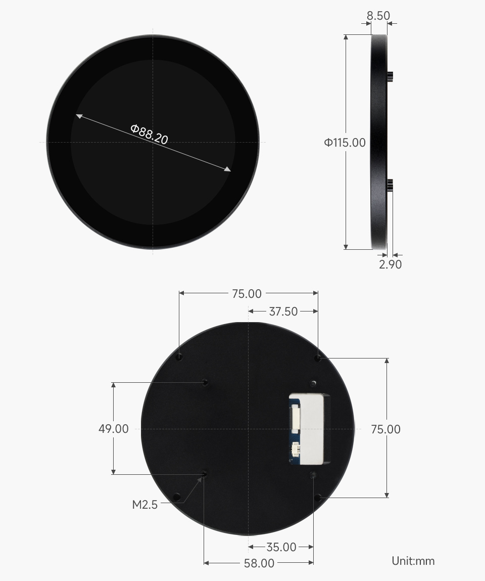 3.4/4 英寸圆形触控屏产品尺寸