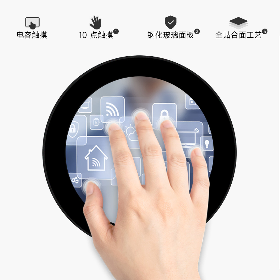 3.4 英寸圆形触控屏电容式十点触摸