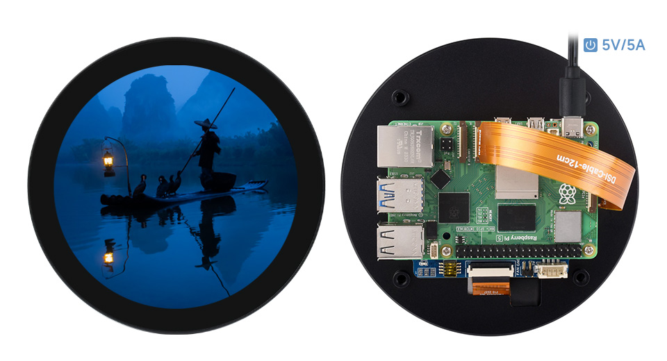 4 英寸圆形触控屏接入树莓派 5