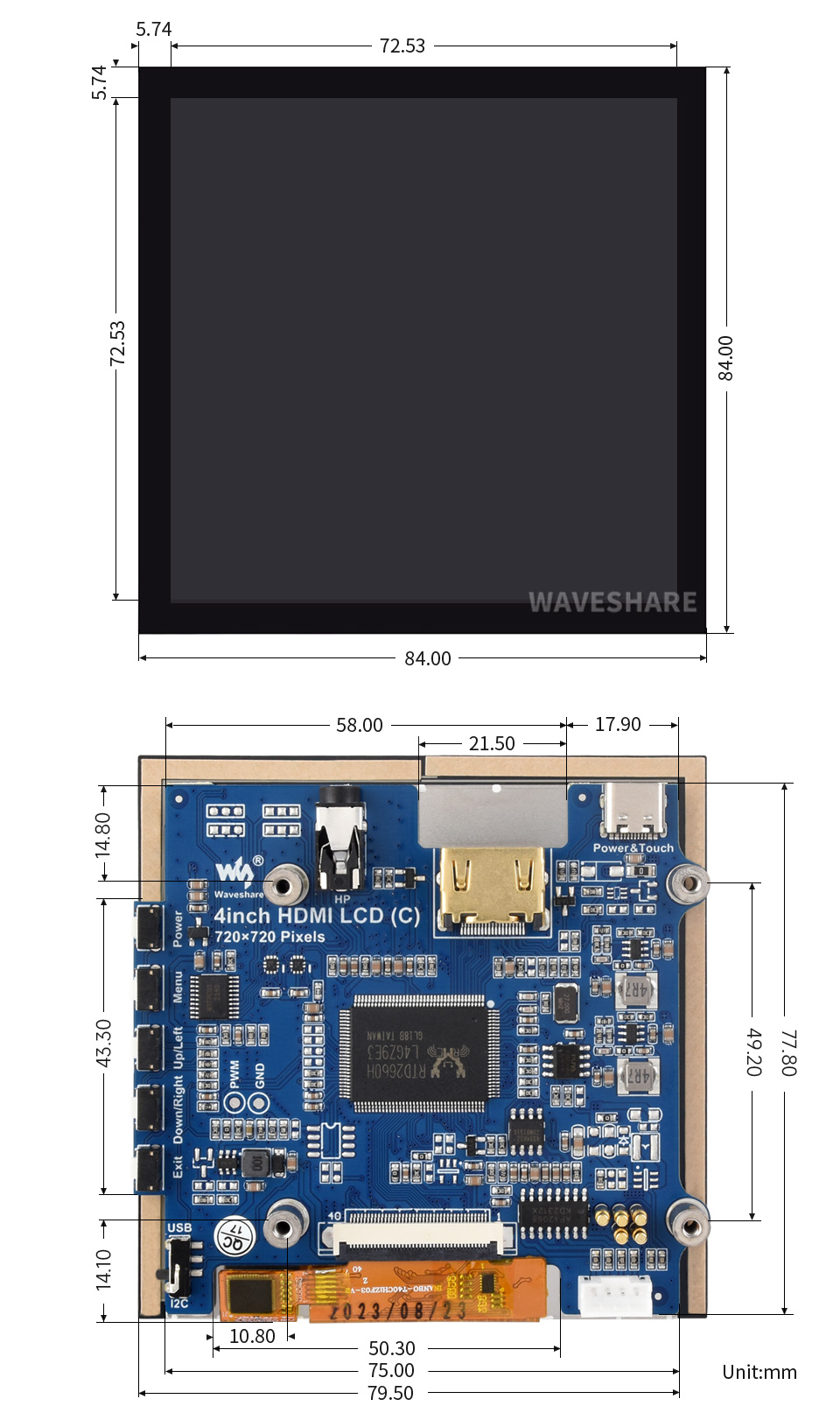 4 英寸触控屏外观及尺寸