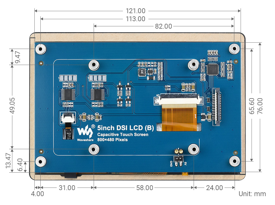 5 英寸 DSI 触控屏产品尺寸