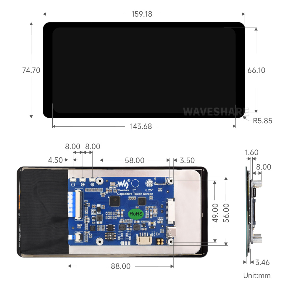 6.25 英寸触控屏标准版尺寸