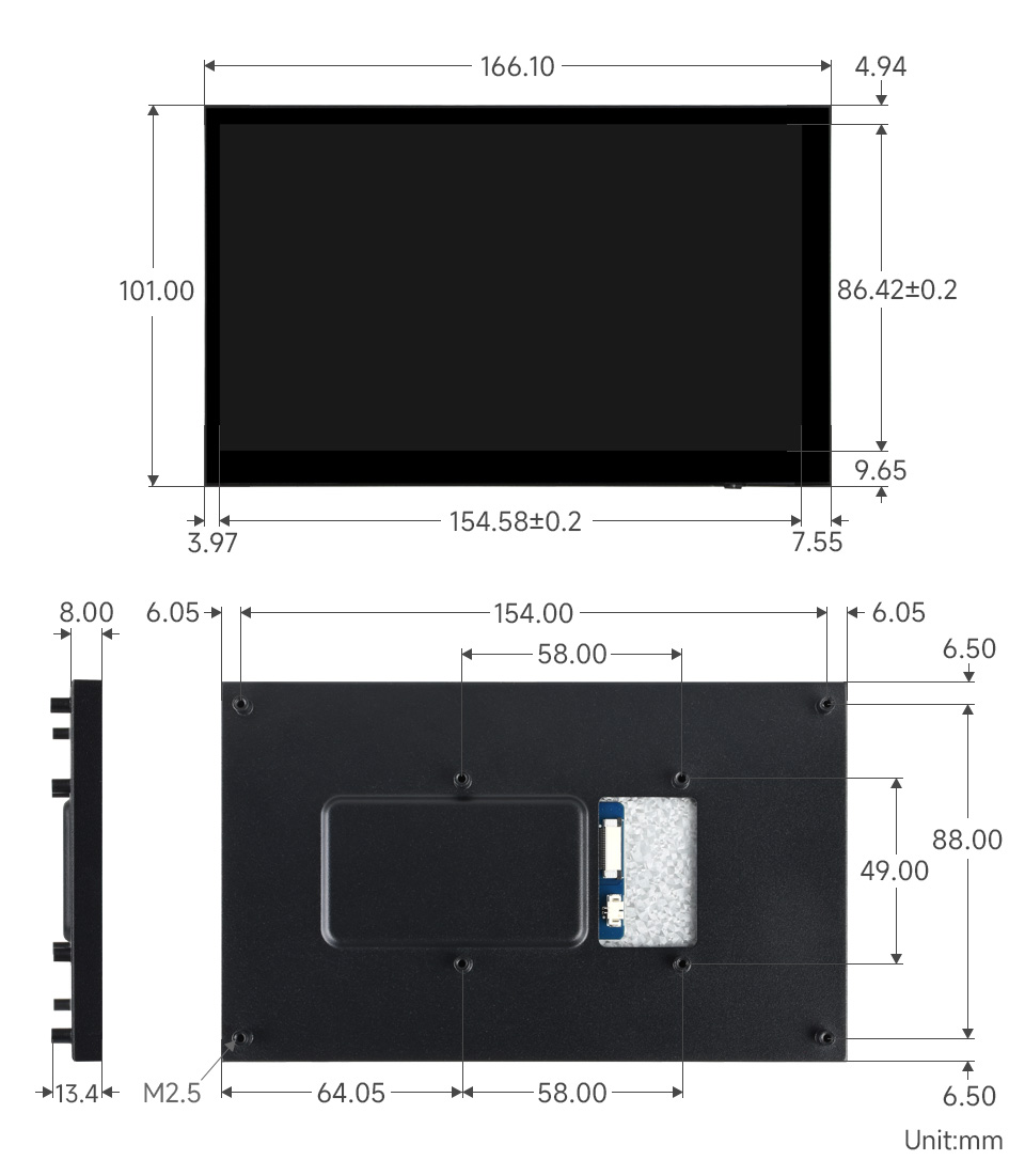 7 英寸 DSI 触控屏产品尺寸