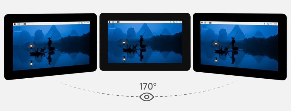 7 英寸 DSI 显示屏/触控屏，从三个角度观察 IPS 显示面板，170 可视角度