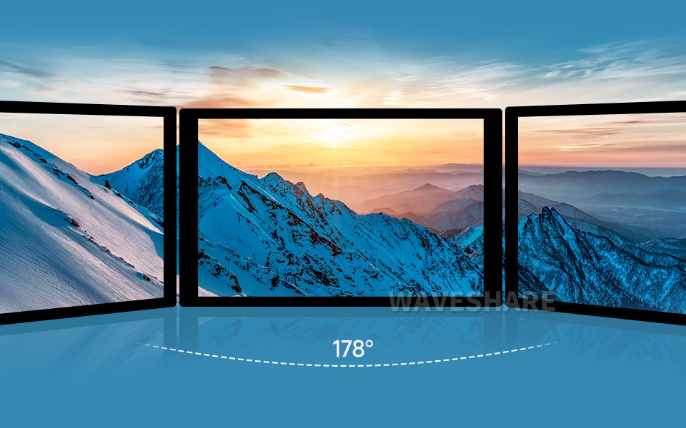 8 英寸 DSI 显示屏/触控屏，从三个角度观察 IPS 显示面板，178 可视角度