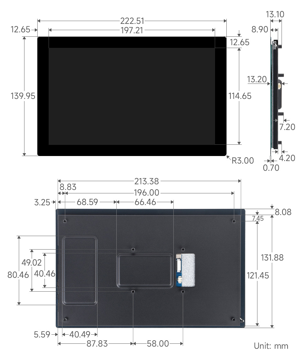 9 英寸 DSI 显示屏触控屏产品尺寸