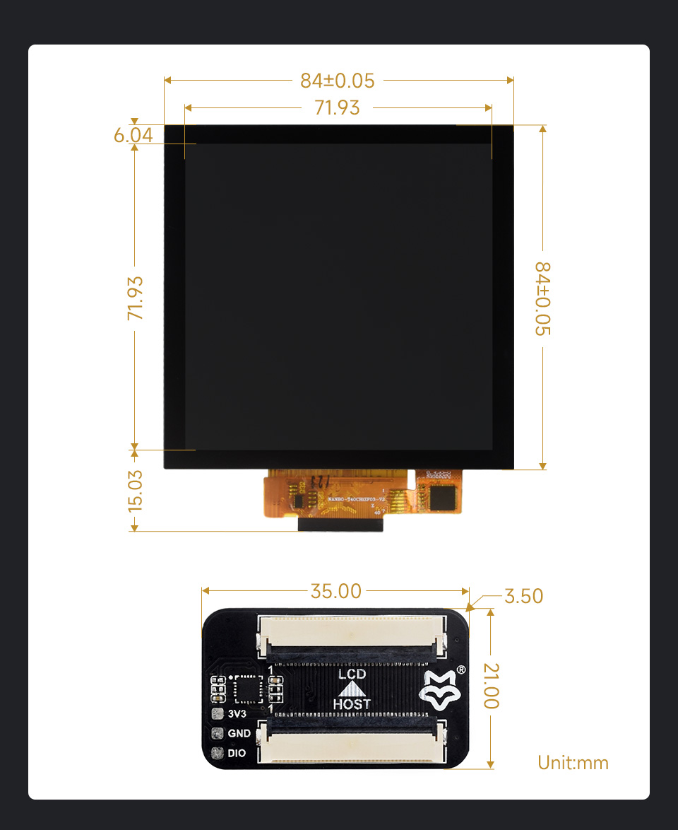 4 英寸 IPS 电容触摸 LCD 屏幕产品尺寸