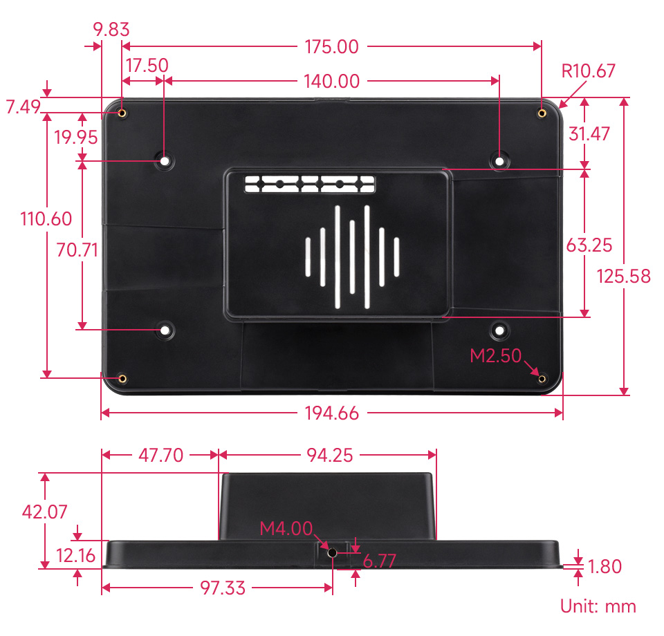 7 英寸 DSI 显示屏/触控屏产品尺寸
