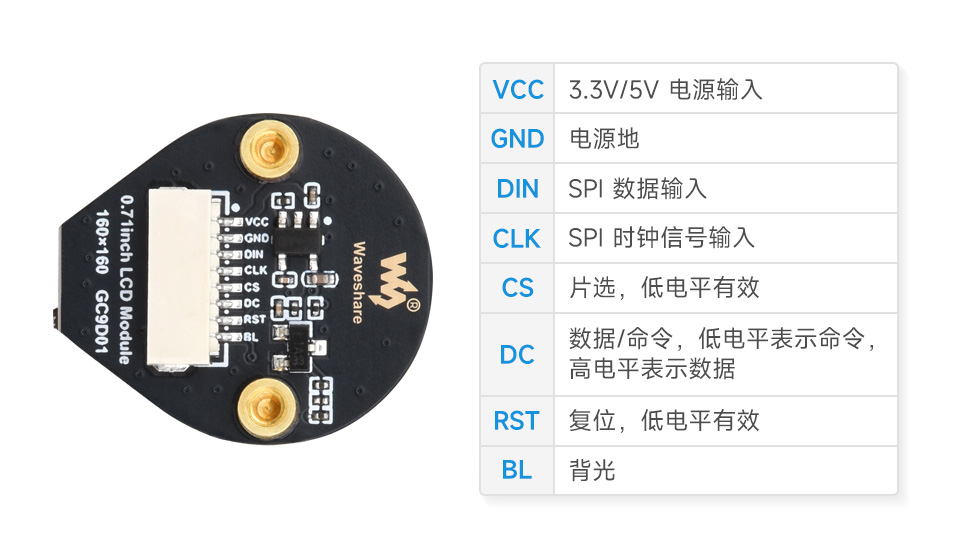0.71 英寸 LCD 扩展板 SPI 控制接口