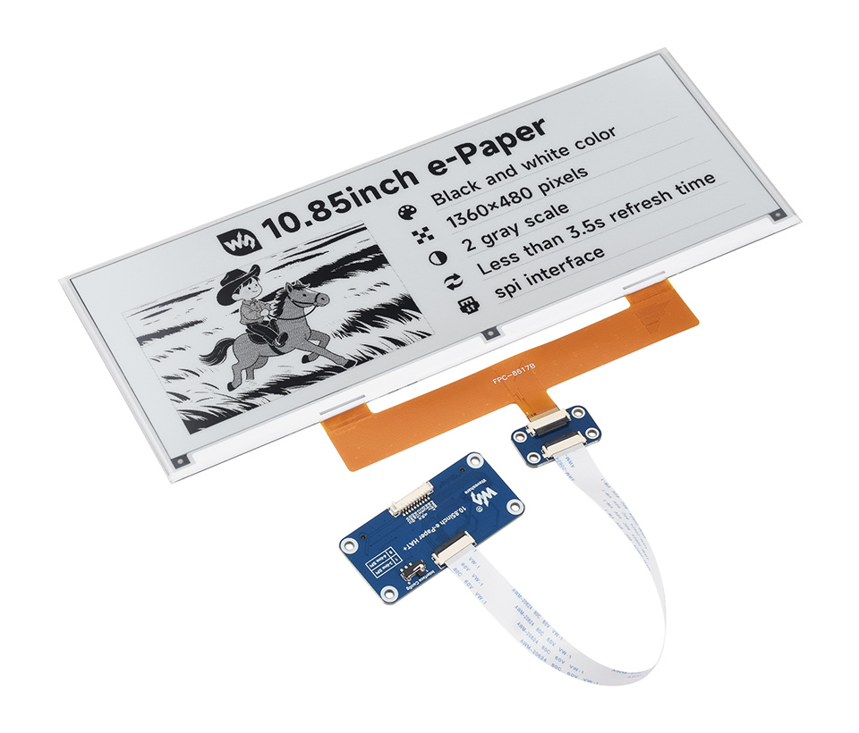 10.85 英寸电子墨水屏模块主图，屏幕显示效果，标签作用效果，显示黑、白两色