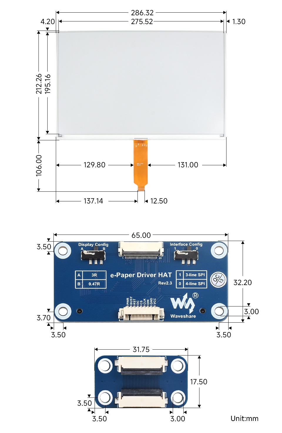 13.3 英寸电子墨水屏模块尺寸