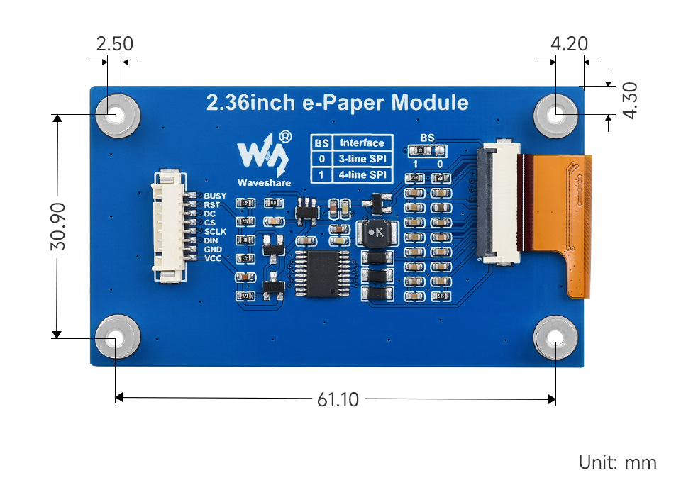 2.36 英寸电子墨水屏尺寸