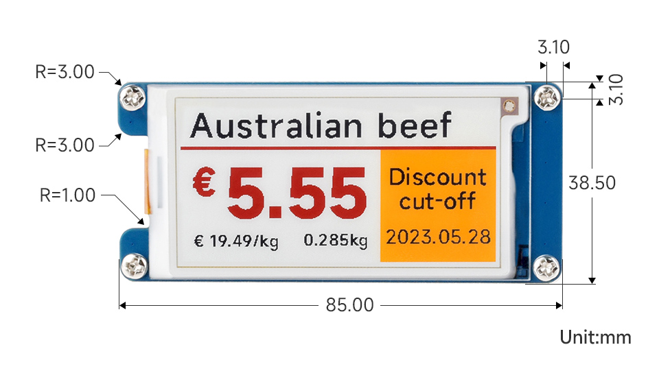 2.66 英寸电子墨水屏模块尺寸