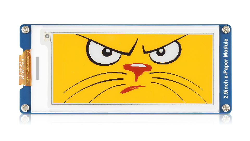 2.9英寸电子墨水屏模块主图，屏幕显示效果，标签作用效果，显示红、黄、黑、白四色