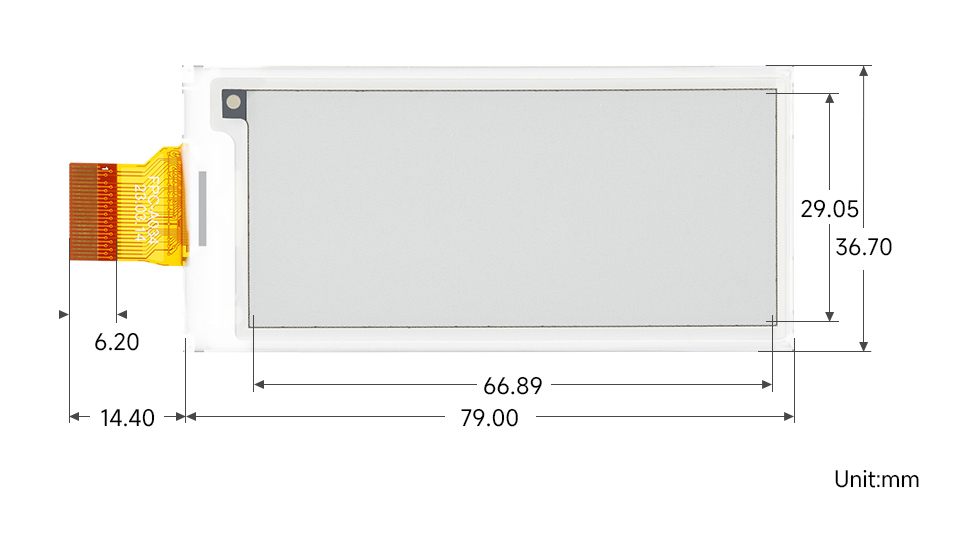 2.9英寸红黄黑白四色电子墨水屏模块尺寸
