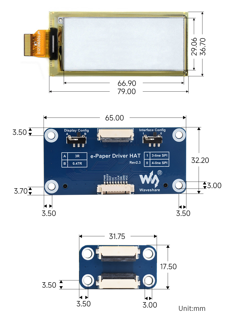 2.9 英寸柔性墨水屏模块尺寸