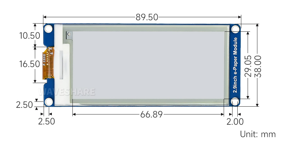 2.9 英寸电子墨水屏模块产品尺寸