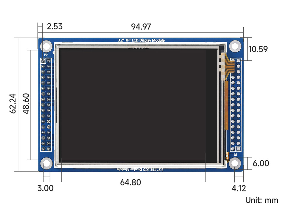 3.2 英寸电阻触摸显示屏尺寸