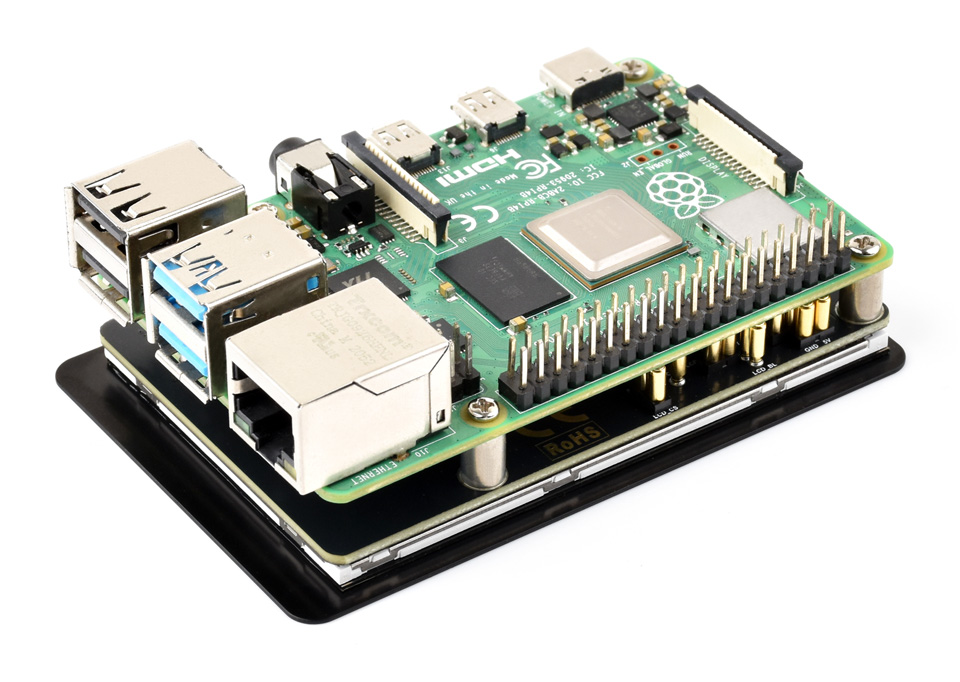 3.5 英寸触摸  LCD 扩展板接入树莓派主板<