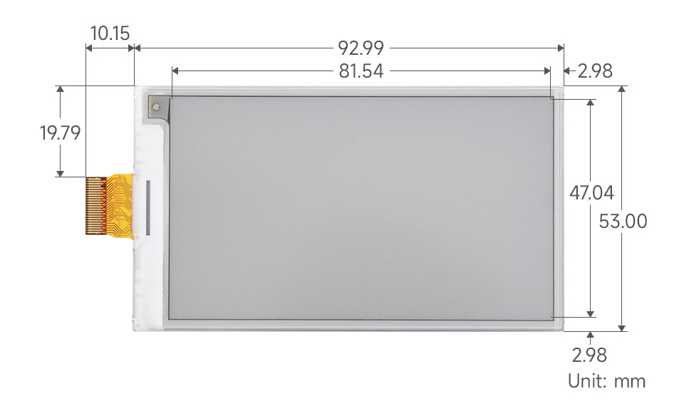 3.7 英寸红黄黑白四色电子墨水屏模块尺寸