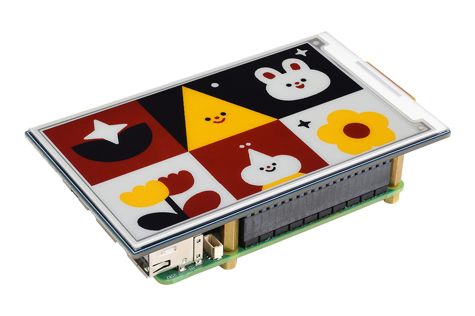 4.26 英寸红黄黑白色电子墨水屏模块搭配树莓派显示效果