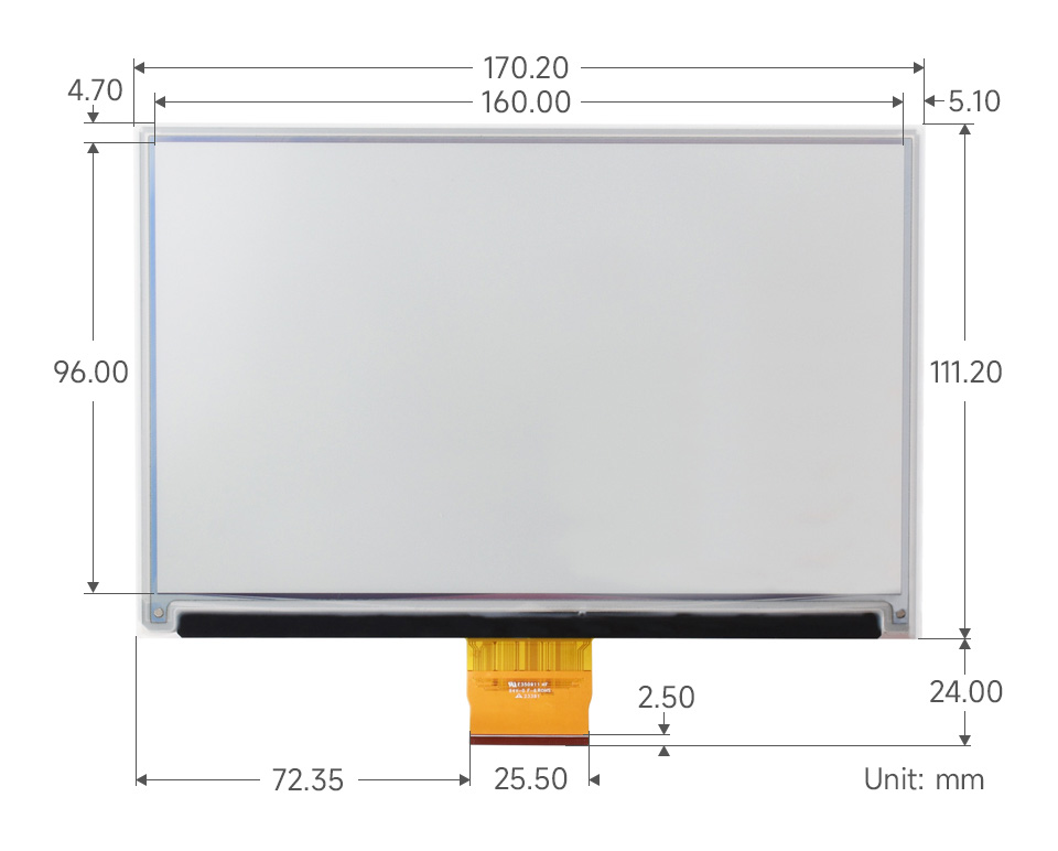 7.3 英寸6彩色电子墨水屏尺寸