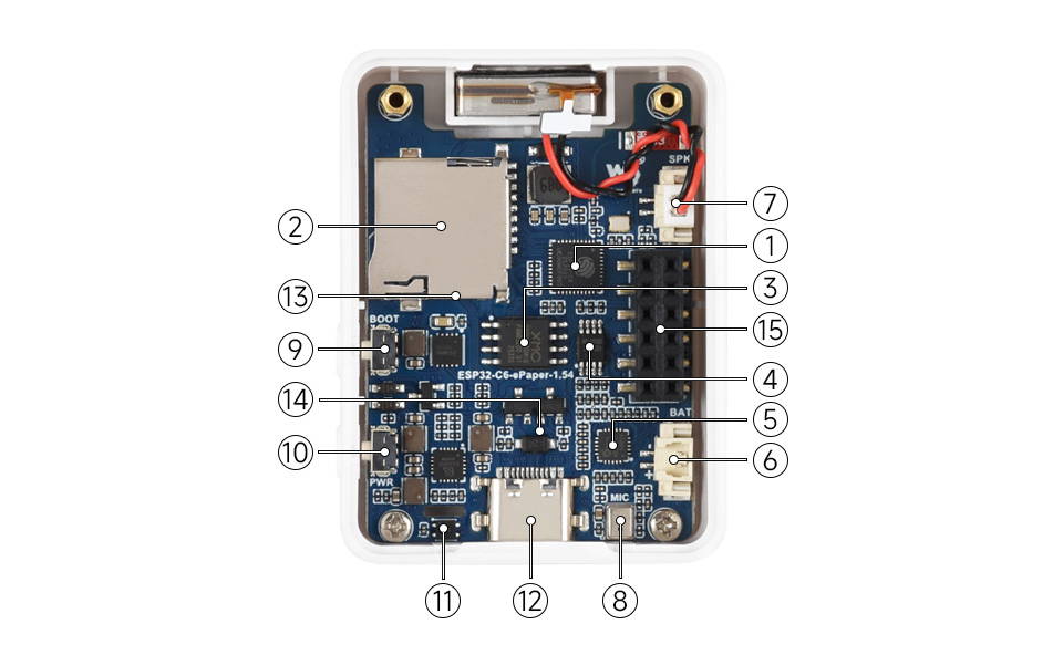 ESP32-C6 1.54 英寸墨水屏开发板板载资源标注说明图
