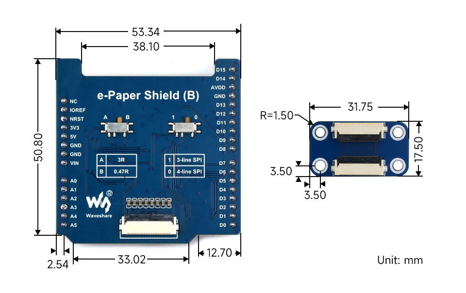 Arduino 标准接口电子墨水屏驱动板产品尺寸