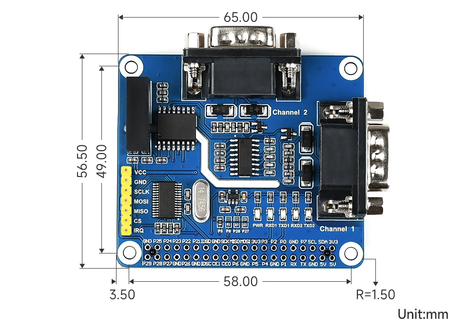 树莓派双通道隔离型 RS232 扩展板