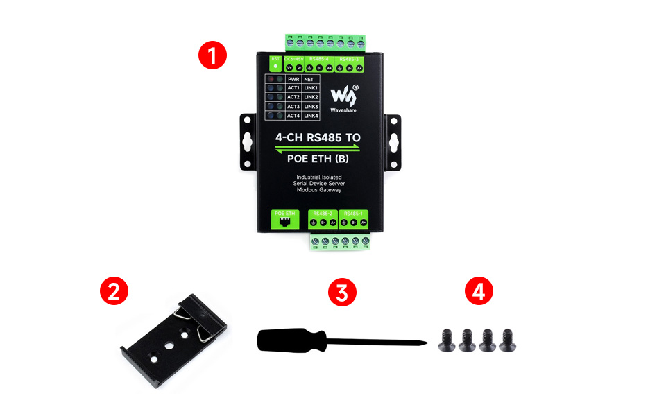 工业隔离 RS485 四串口服务器配置清单