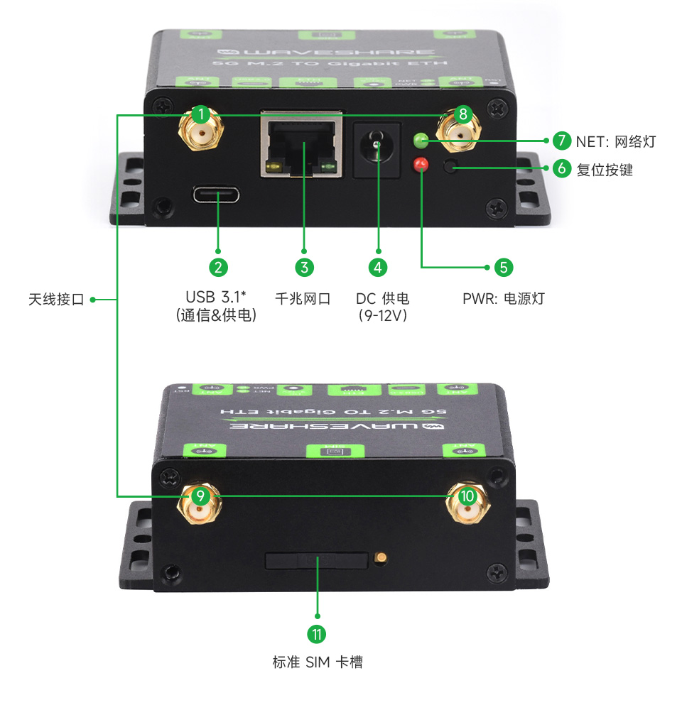5G M.2 转千兆以太网转换器接口简介