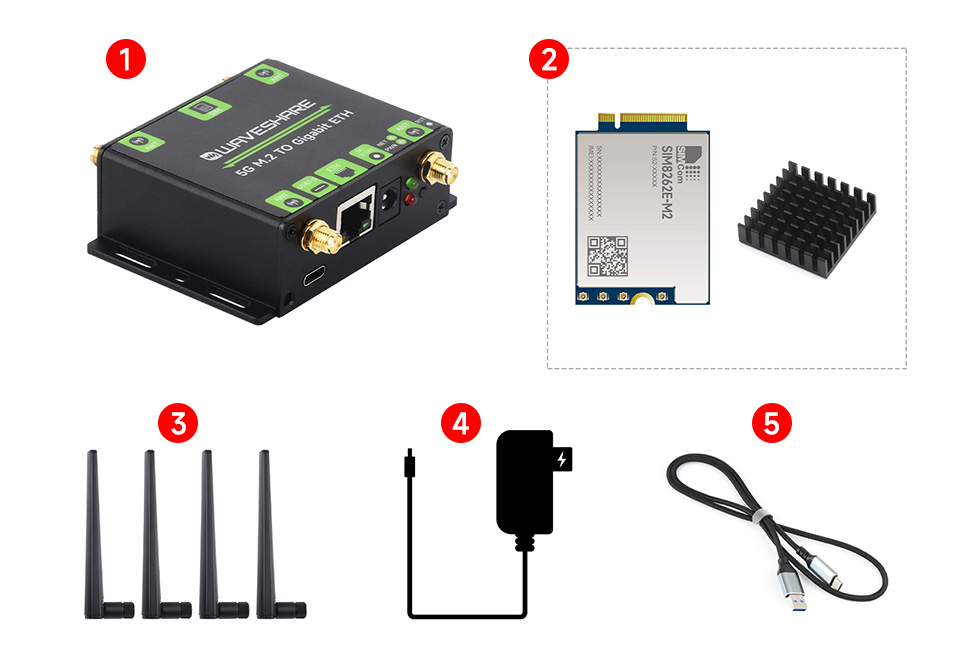 SIM8262E-M2 5G M.2 TO ETH 配置清单