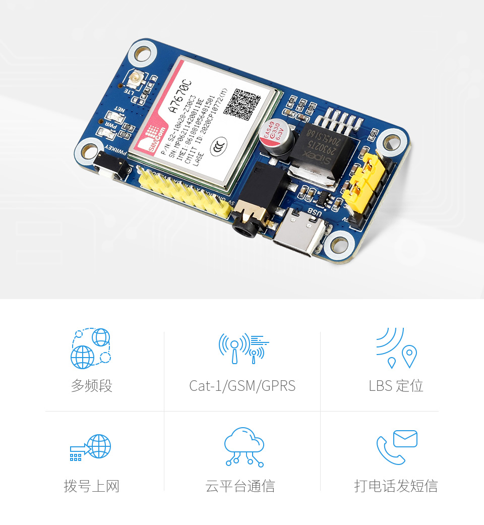 树莓派 Cat-1/GSM/GPRS 扩展板首图