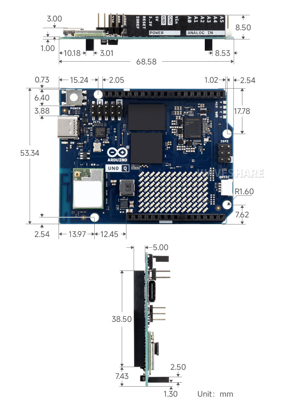Arduino UNO Q 单板计算机 尺寸