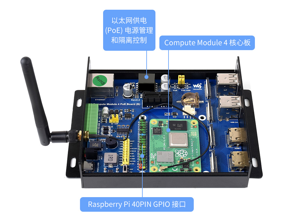 CM4 PoE Board 金属磨砂外壳机箱内部构造<