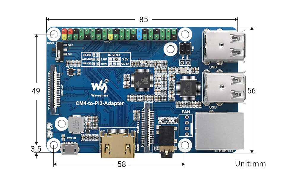 树莓派 CM4 转 3B 扩展板尺寸