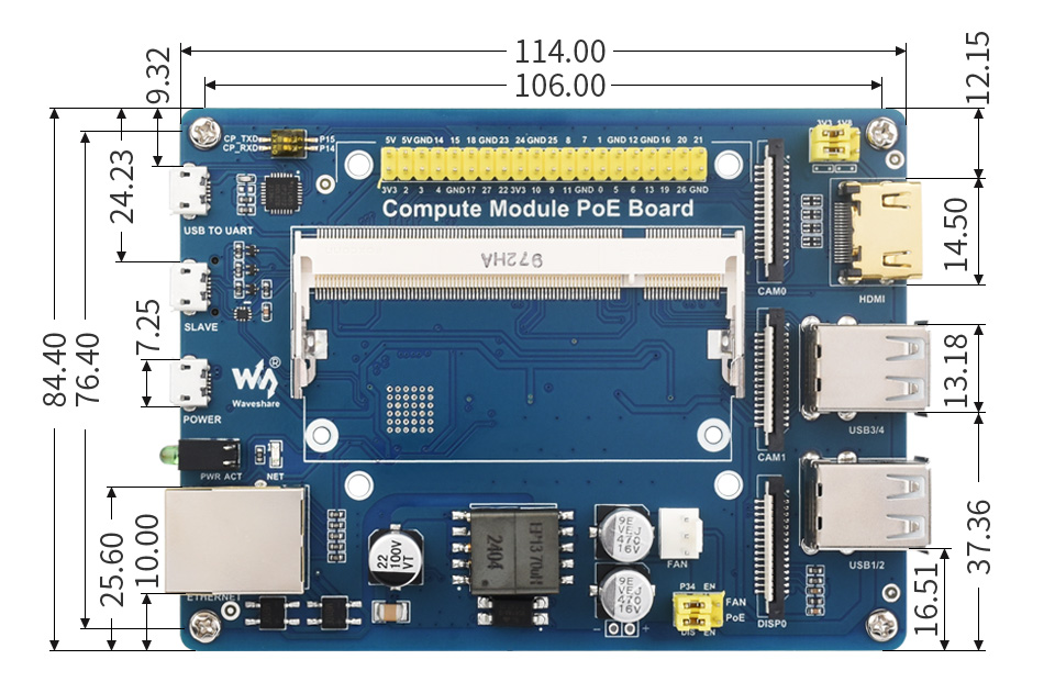 树莓派CM4S或CM3计算模块扩展板外形尺寸