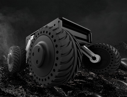 直驱伺服轮毂电机驱动板驱动DDSM115轮毂电机在黑色岩石上行走