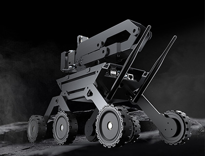 直驱伺服轮毂电机驱动板驱动DDSM115轮毂电机在黑色岩石上行走