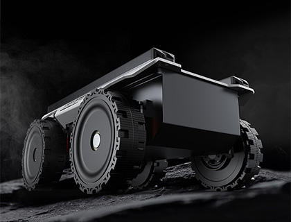 直驱伺服轮毂电机驱动板驱动DDSM210轮毂电机在黑色岩石上行走